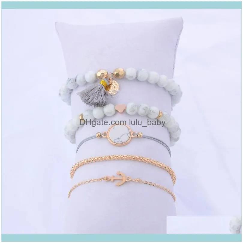 Beaded, Strands Simple Bracelet Ship Anchor Love-Shaped Tassel Tandem European And American Fashion Sweet Women Sets Of Five