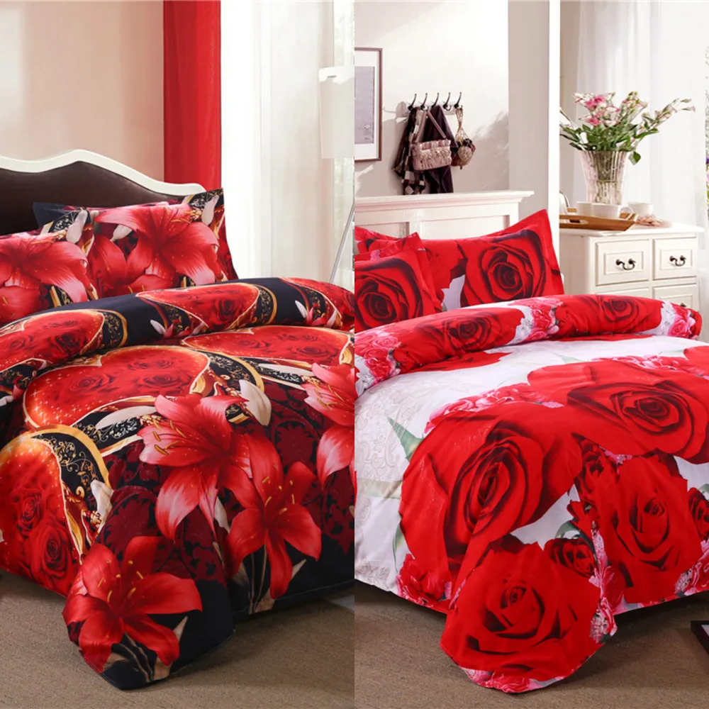 Nouveau 3d Rouge Amour Ensemble de Literie Romantique Mariage Saint Valentin Cadeau pour Elle 4 pcs Inclure Housse de Couette Drap de Lit Taie D'oreiller Livraison Gratuite C0223