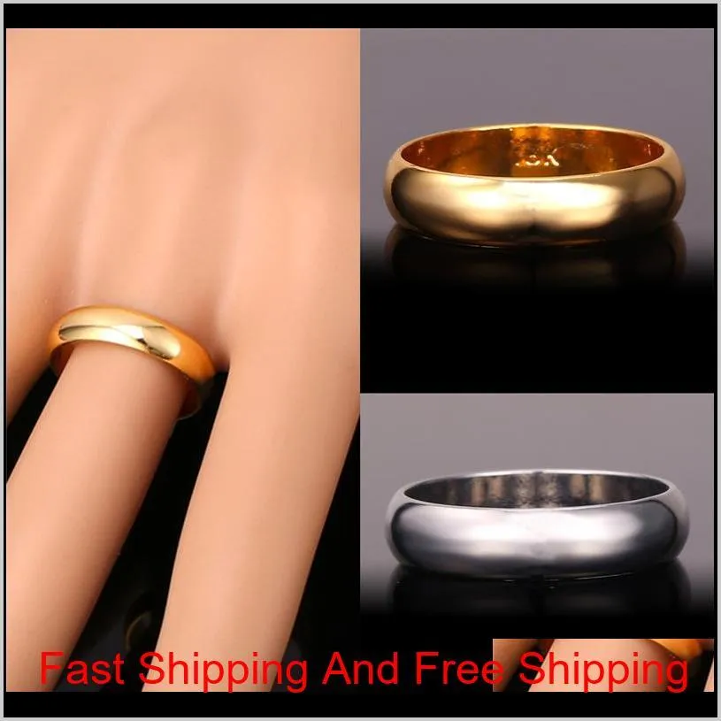 Gouden ringen met "18K" Stempel Real Vergulde Vrouwen / Mannen Sieraden Klassieke Bruiloft Band Ringen Maat 5-12 OL9Z1 Qkcur