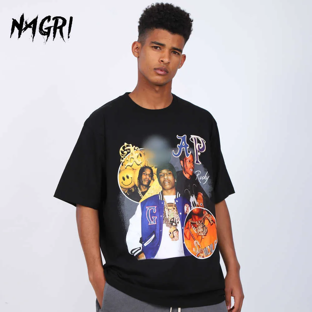 Erkekler tişörtler nagri asap rocky tişört erkek hip hop sokak kıyafeti harajuku vintage t gömlek grafik baskılı gündelik kısa kollu tişört 021523h