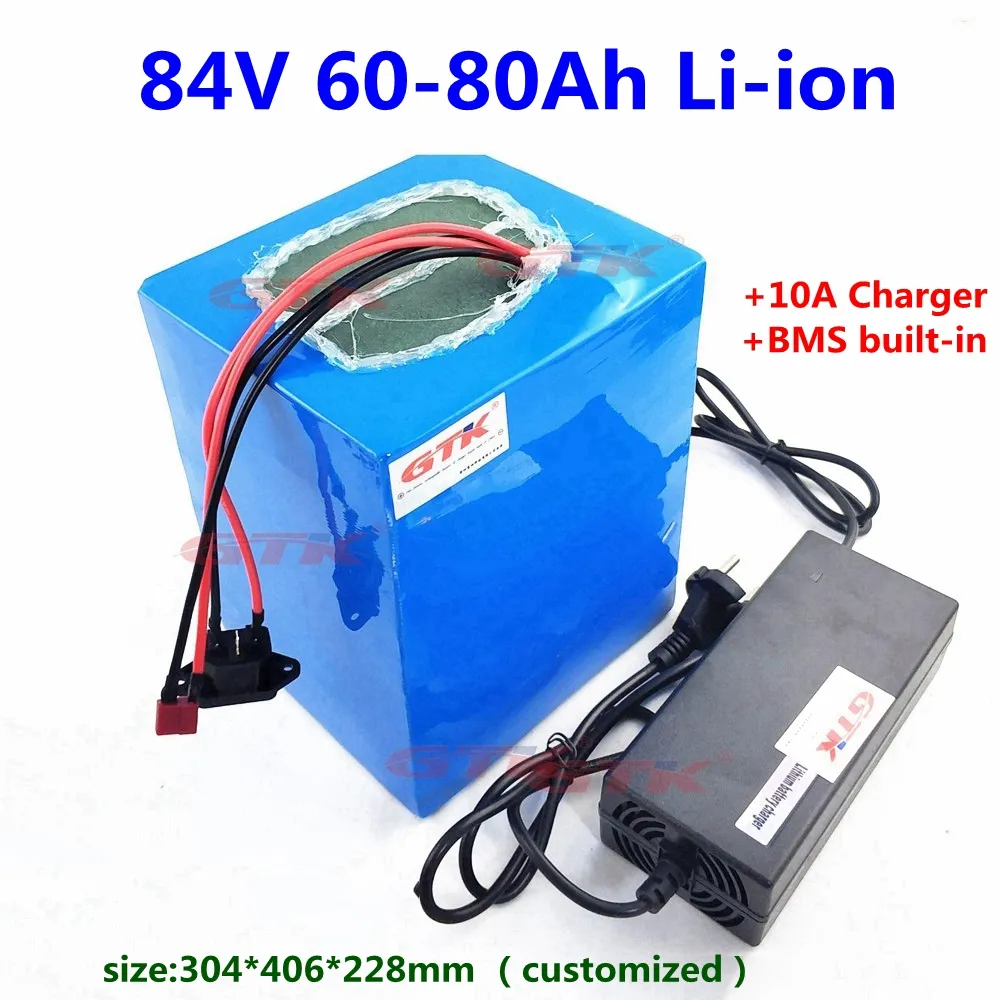 Batterie Lithium li lion à cycles profonds 84V, 60ah, 70ah, 80ah, avec BMS 23S, pour système d'énergie solaire de moto, tricycle UPS + chargeur 5a