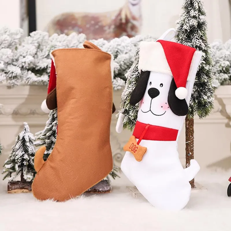 Kerst decoraties kousen gepersonaliseerde 3D puppy hond met hoed snoephouder gift tas feestelijke feestartikelen