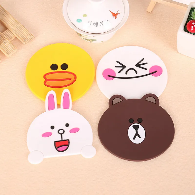 Leuke Cartoon Duck Bear Rabbit Smile Silicone Antislip Cup Mat Coasters Mok Placemat Base Keuken Accessoires Home Decor