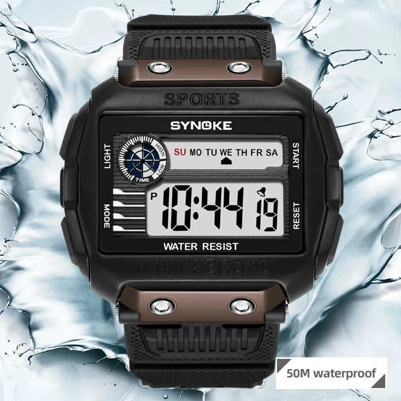 Syneke mannen digitale horloge 5ATM waterdicht alarm chrono sport horloges heren elektronische zwemmen stoere structuur militaire klok G1022