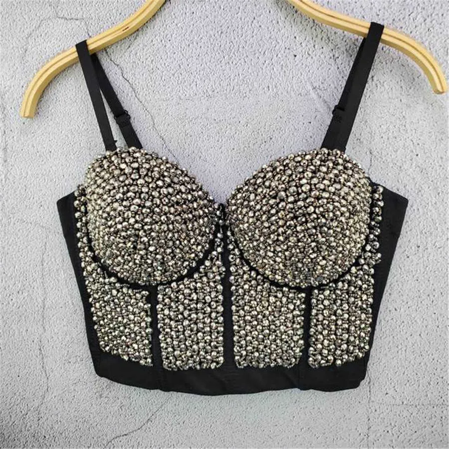 Acrylic Beads Shine Nightclub Party Tube Top With Built In Bra