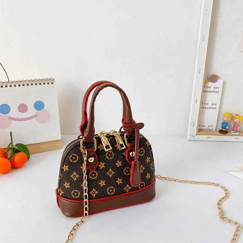 Fashion children shell handbag luxury kids printed PU leather chain bag girls single shoulder designer women mini lipstick