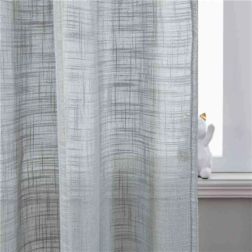 Grey Linen Semi-Shading Curtains For Living Room Bedroom Home Decor Tulles For Window Kitchen Sheer Curtain Yarn Custom Size 210913