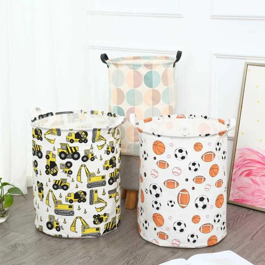 Football excavator Waterproof Laundry Hamper Portable Clothes Storage Baskets Home decoration barrel Folding kids toy organizer 210609