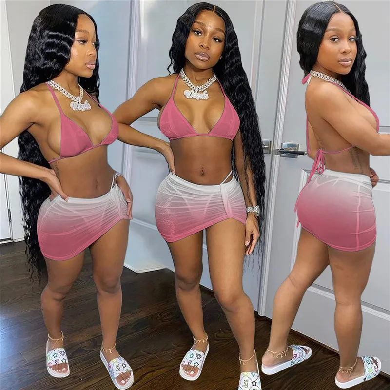 Summer Womens Gradient Ombre Bikini Set XS XL Sizes Sexy Swimwear With Trendy Bra Bottom And Sheer Skirt Perfect For Beach And Pool Set 4648 From Sell clothing 15.29 DHgate.Com
