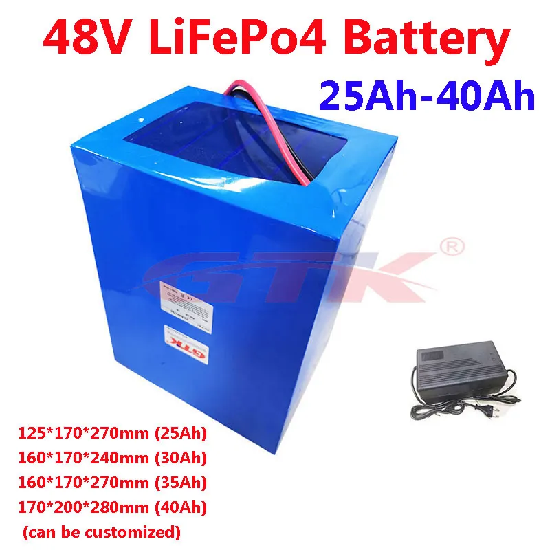 Anpassad LIFEPO4 25AH 30AH 35AH 40AH 48V litiumbatteri med BMS för 2000W Ebike Wheel Chair Inverter RV GV + 5A laddare