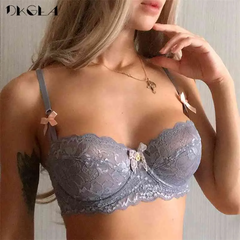 Top Sexy BH Plus Größe Spitze Unterwäsche Ultradünne Transparente Büstenhalter A B C D Tasse Weiße BHs Stickerei Frauen Dessous Schwarz 210728