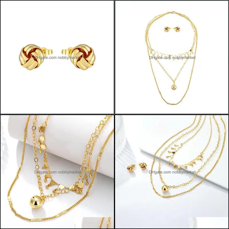 Earrings & Necklace Fashion Jewelry Shine Gold Color Long Chain For Women Engagement Wedding Party Sets