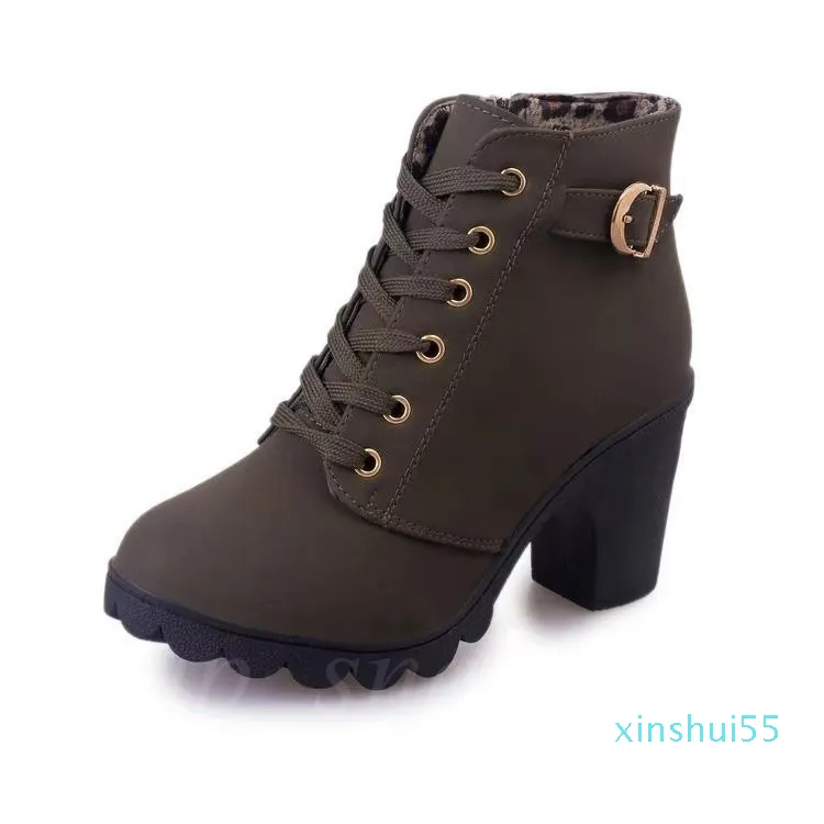 Mulheres moda salto alto lace up tornozle botas senhoras fivela plataforma sapatos de couro artificial bota feminina 35-41 6071