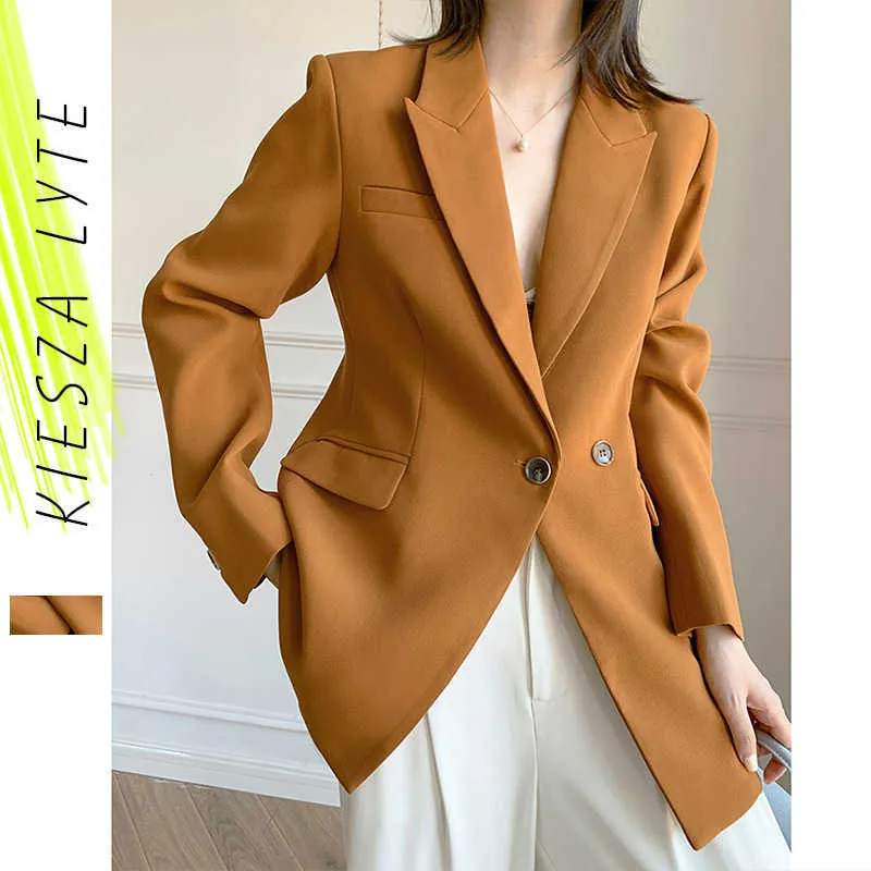 Kadın Blazers Ceket Bahar Moda Turuncu Rahat Temel Suit Ofis Bayan Kadın Giyim Tops 210608
