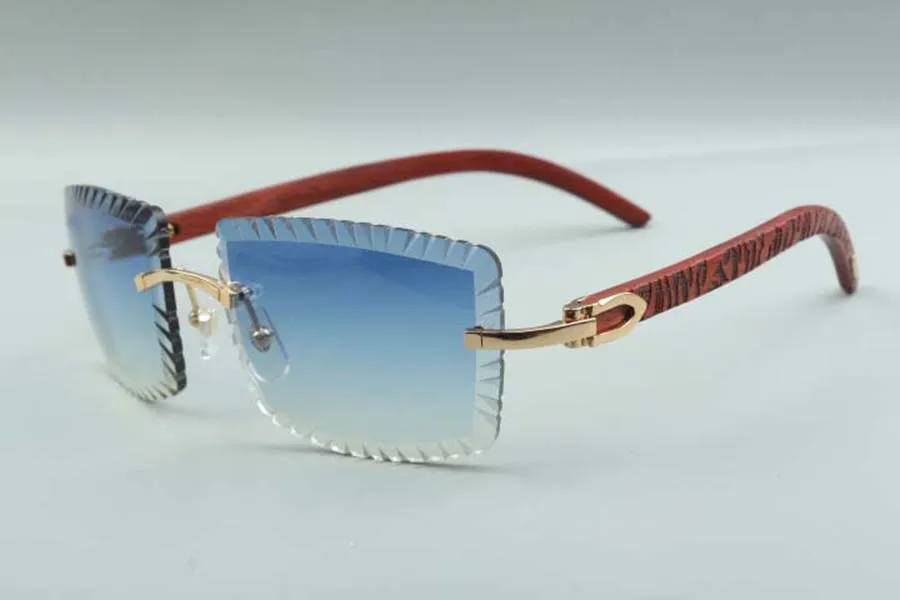 Stil Bestseller Direktvertrieb hochwertige Sonnenbrille mit Schneidlinsen 3524021, Bügelbrille aus Tigerholz, Größe: 58-18-135 mm