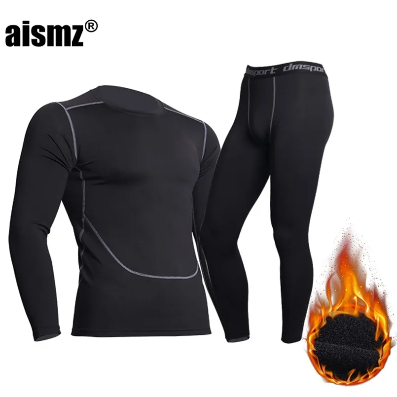 Aismz Winter Thermal Underwear Men Warm First Layer Man Undrewear Set Fleece Compression Quick Drying Second Skin Long Johns 211108
