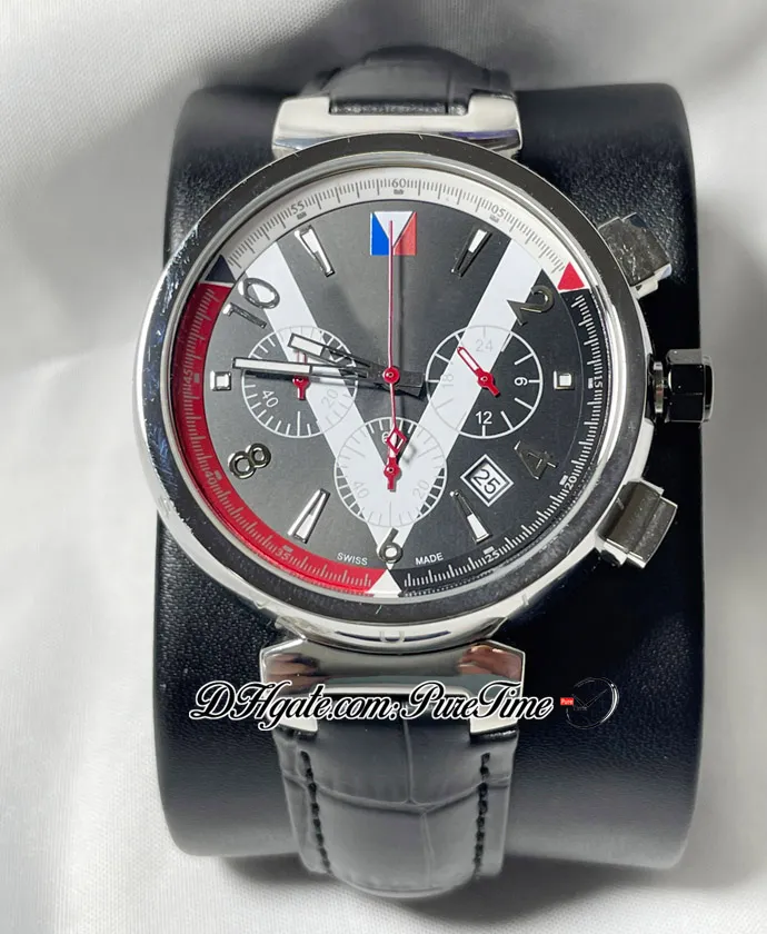 Nowa stalowa skrzynka czarna biała tarcza japonia kwarcowy chronograf męski zegarek czarny skórzany pasek panenty zegarki stoper Puretime F04A1