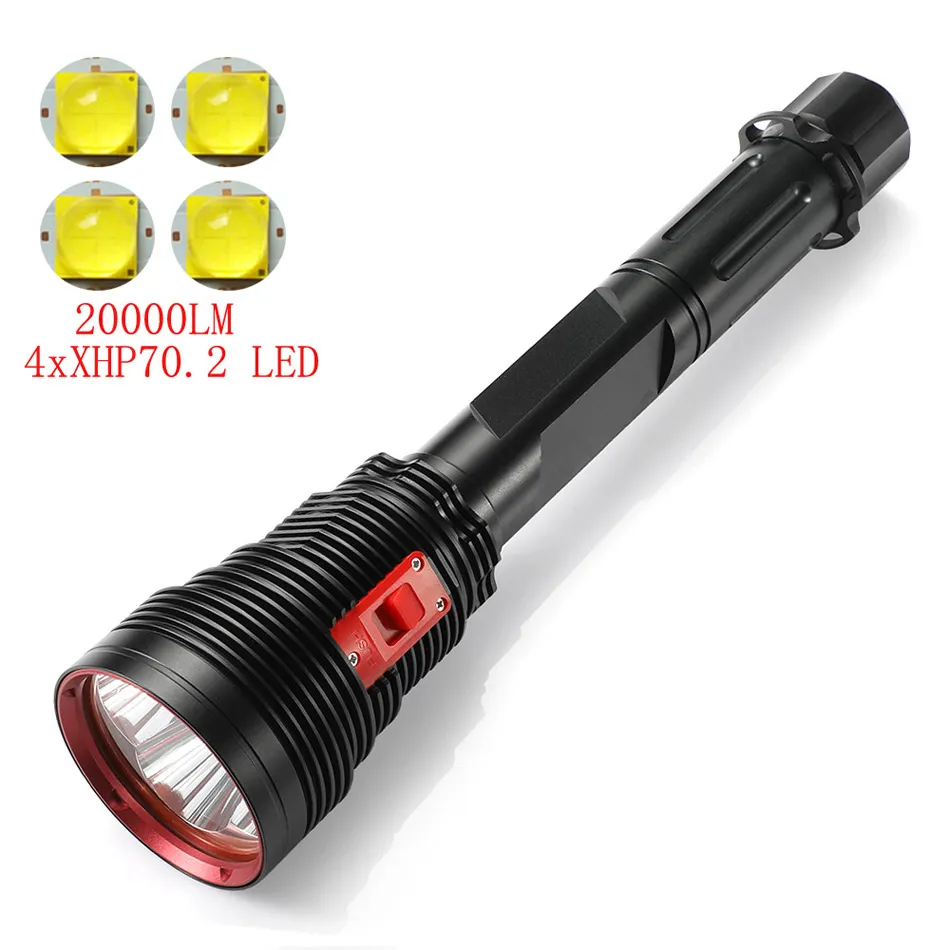 Puissant 4 x XHP70.2 torches haute puissance LED lampe de poche de plongée torche tactique de plongée étanche professionnelle 26650 lumière de chasse au poisson en plein air S400