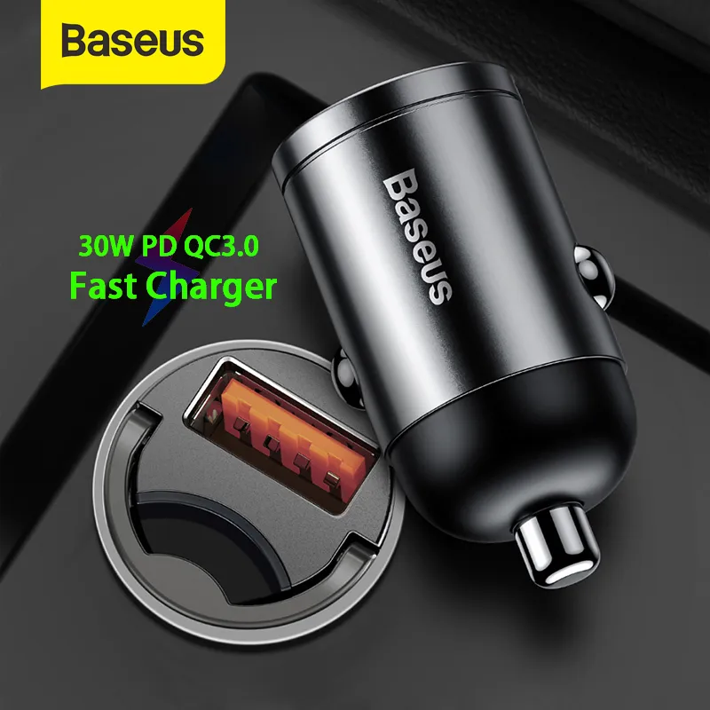 Baseus 30W Car Dual USB Type C شاحن سريع PD 4.0 3.0 SCP AFC شحن سريع محول مصغرة لسامسونج IP هواوي Xiaomi
