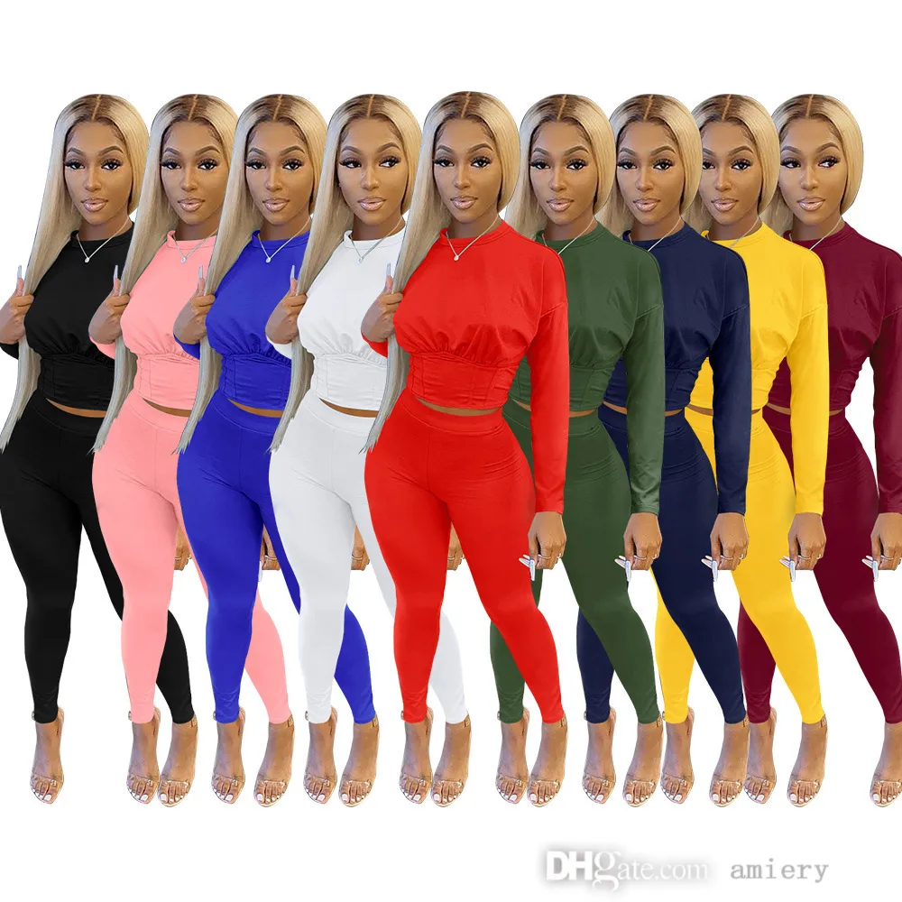 Kvinnor Long Pant Tracksuits Designer Pure Color Sport Waist Set Fashion Fritid 2 Två Piece Sweatsuits Höst och Vinter Sportkläder för 2021