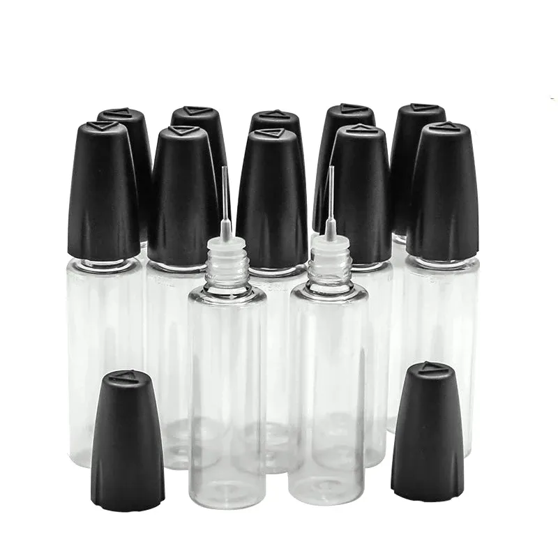 Bouteille à aiguille transparente en PET, avec compte-gouttes à pointe longue et fine, pour accessoires d'huile, liquide électronique, 10ML, 15ML