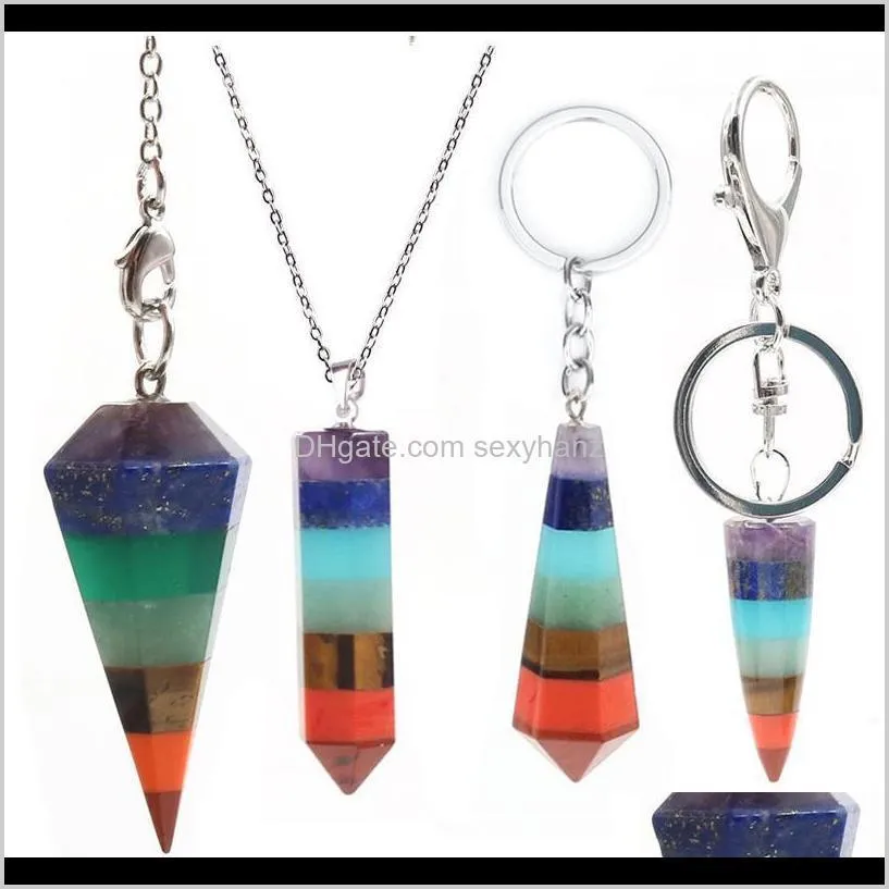 Chakras Pendants Pendulum For Dowsing Natural Stone Reiki 7 Chakra Necklaces Healing Amulet Wiccan Women Men Necklace qylbDX