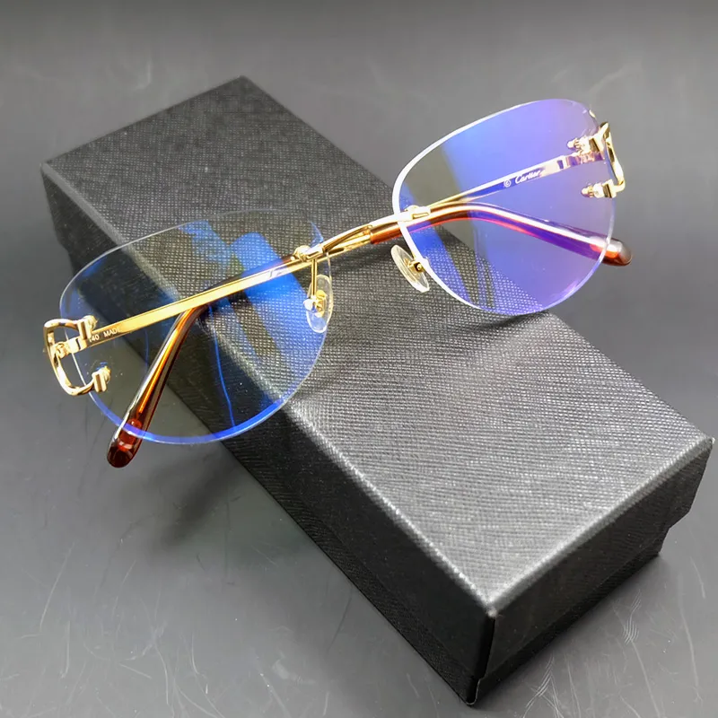 Gafas transparentes Marco Moda para hombre Decoración Vintage Carter Gafas de diseñador de lujo Gafas con estilo Sin montura Óptico de alta calidad