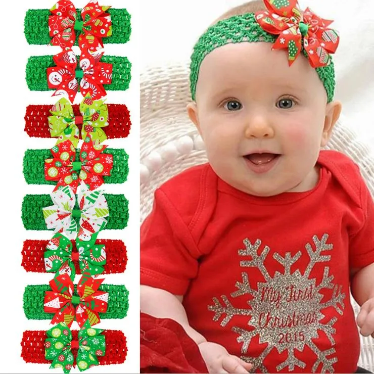 Weihnachten Baby Haarband Blume Mädchen Bogen Stirnbänder Elastische Neugeborenen Kopfbedeckungen Weihnachten Geschenk Baby Haar Zubehör 8 Designs DW5620