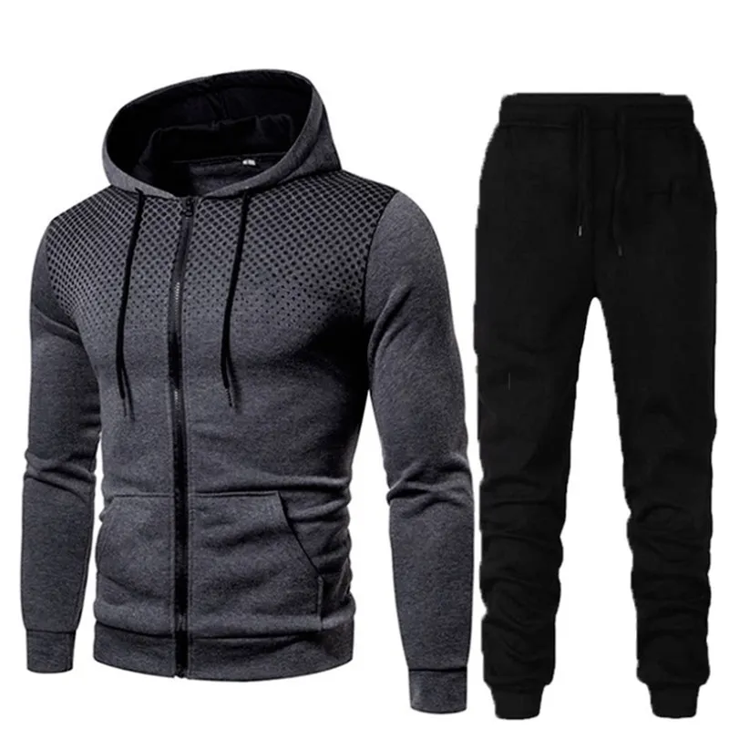 Mens Suits Casual Autumn Winter Hoodies and Pants Tracksuit Sportswear Long Hooded with Zipper Sweatshirts Set harajuku Male Clothes