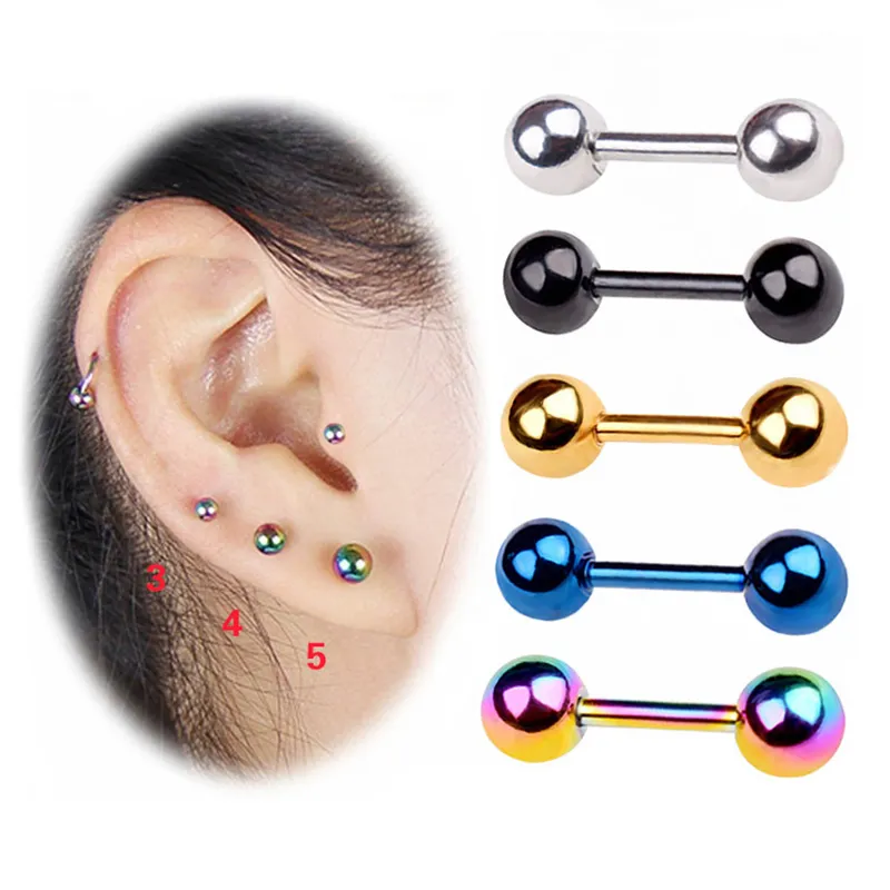 Personality Women men rose golden Stainless Steel Barbell shape Stud Earing Cartilage Ear Piercing Body Jewelry for Gift