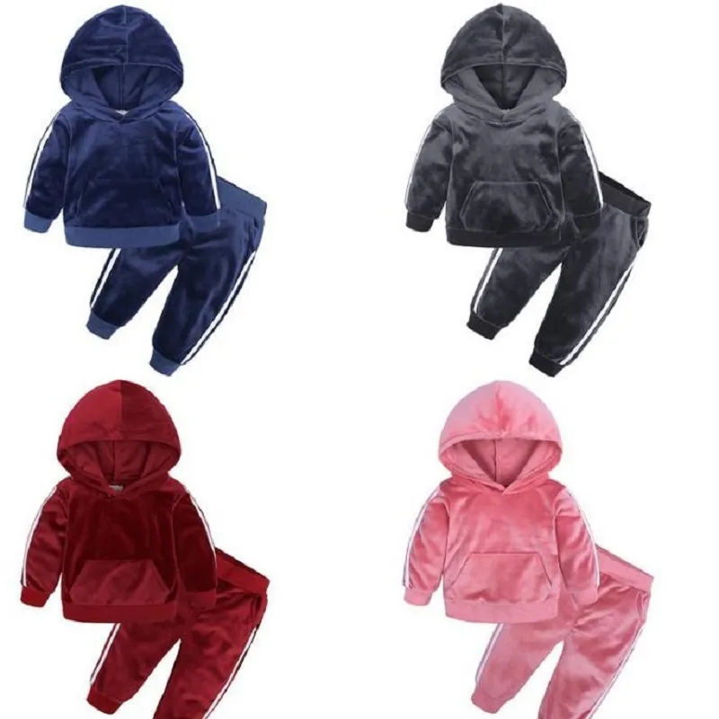 2021 enfants garçon et fille vêtements ensemble survêtement garçons velours hauts sweat à capuche hauts pantalon chaud décontracté coton 2 pièces tenue bébé vêtements ensembles