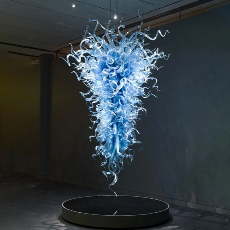 Blaue LED Pendelleuchte 100% Hand Geblasenes Murano Glas Kronleuchter Großer Licht Italienischer Stil Europäischer Kristall Kronleuchter