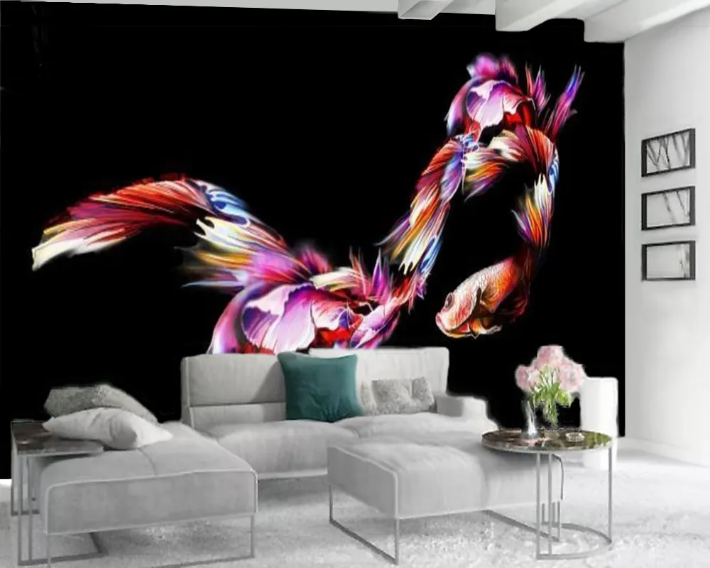 Papier peint 3d poisson coloré, papier peint Animal 3d, décoration murale intérieure de fond de télévision, papier peint Mural moderne