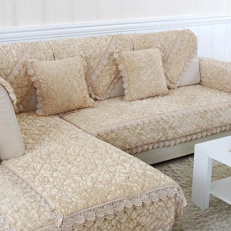 Housses de chaise Rose en peluche housse de canapé solide serviette housse canapé confortable maison antidérapant Style européen
