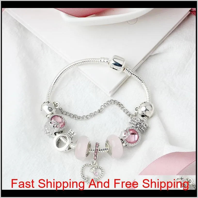 wholesale- charm bead alloy silver plated bracelet suitable for pandora style o letter crown beads bracelet jewelry