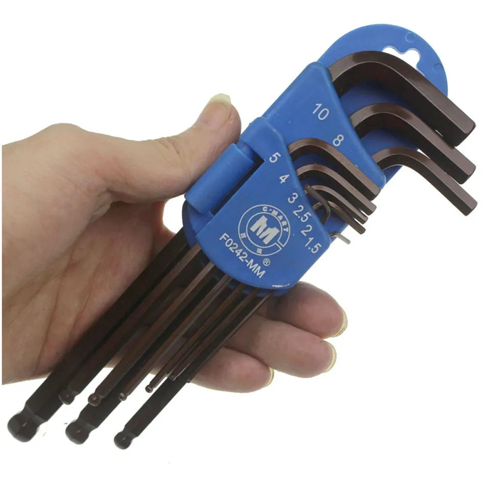 Ball Point Hexagonal Tee Handle Allen Wrenches With Long Arm, S2 Alloy