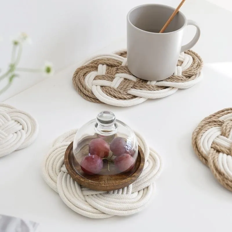 Mats & Pads Woven Linen Cotton Rope Placemats Coasters Food Background Props