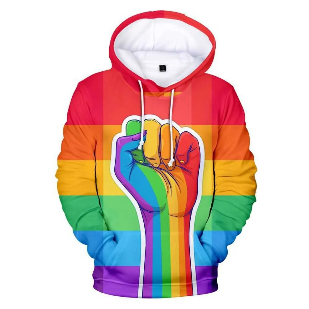 Colorful Rainbow LGBT Hoodies Sweatshirt Men Women For Lesbian Gay Pride LGBT Hoodie Fashion Casual Pullover Hooded Sweatshirts X0721