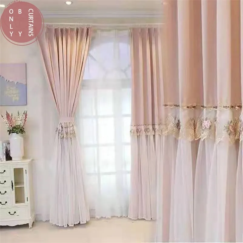 Full Blackout Bedroom Heat Insulation Sunscreen Simple Modern Hook Little Girl Room Princess Style Curtain for Living Room 210913