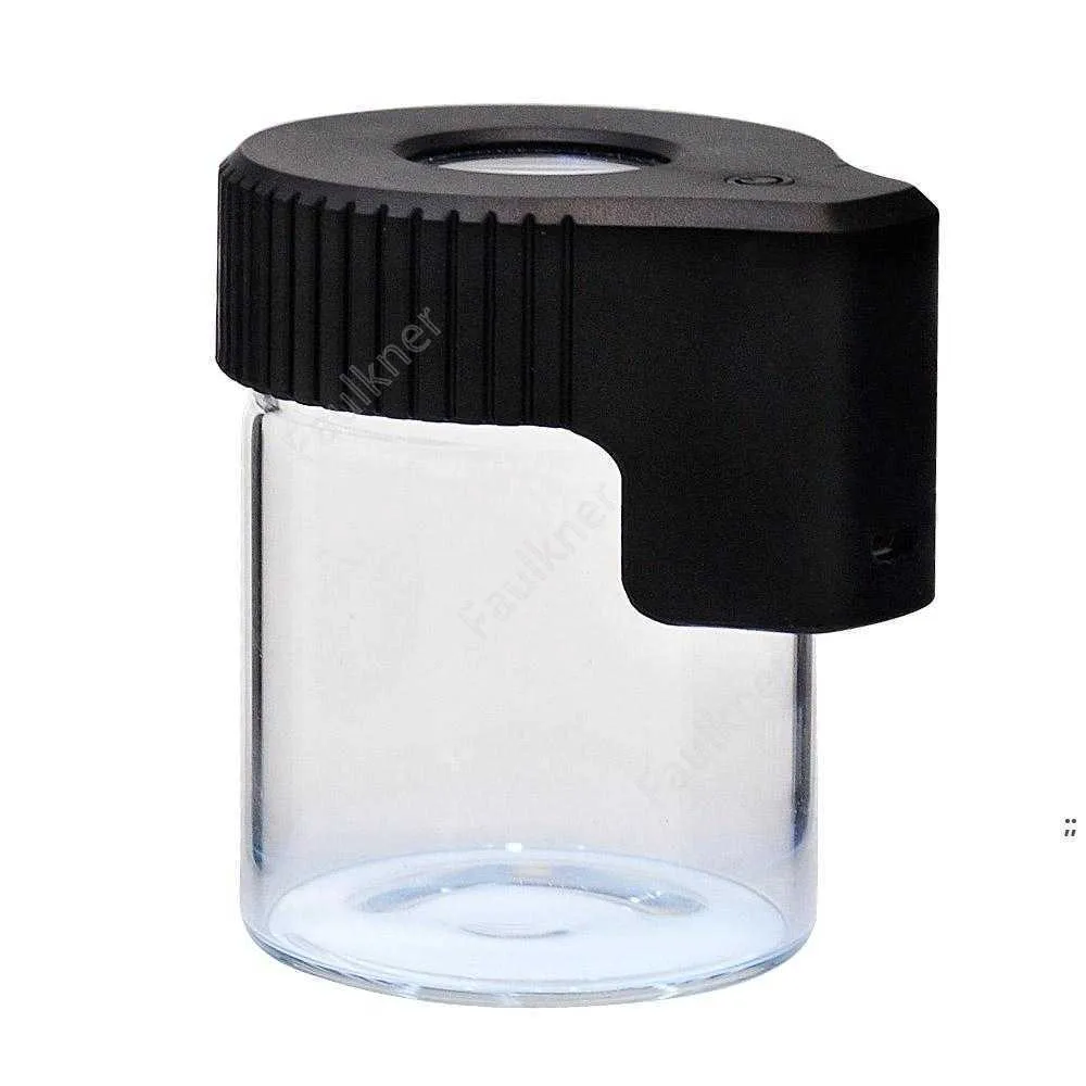 LED Powiększanie Strash Jar Magnify Wyświetlanie Kontenera Szklana Storage Box USB Akumulator Lekki Zapach DAF236