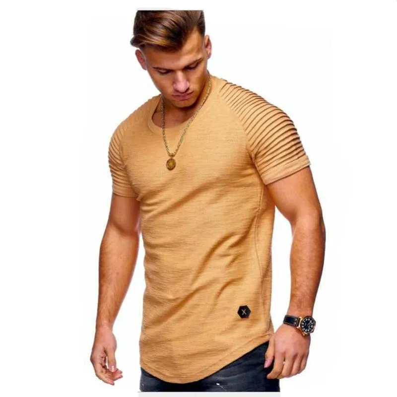 Men's New T-shirt Fashion Summer Jogger Men Solid T Shirts Casual Slim Fit Ribbed Shoulder Biker Elastic White&Black Short Sleeve Tops Shirt 7BMY5