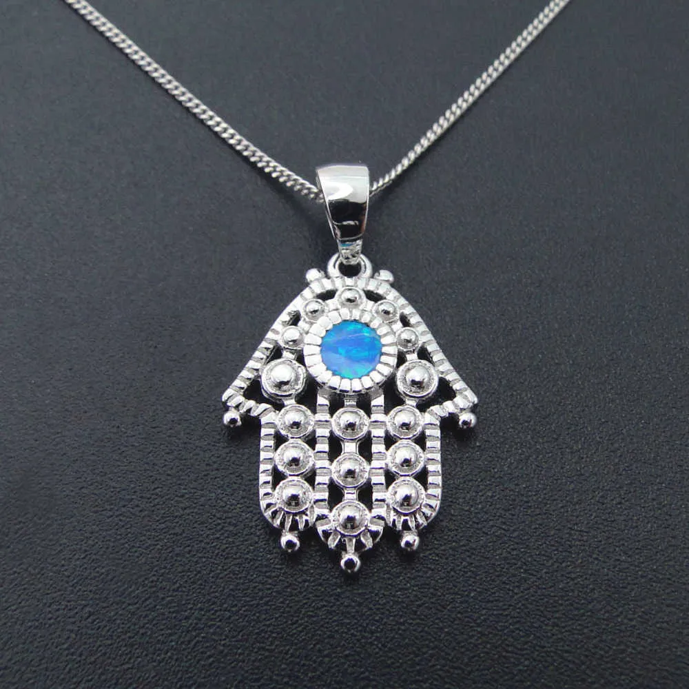Fashion Choker Pendants 100% 925 Sterling Silver Jewelry Blue Fire Opal Cute Pendant Necklaces Women without Chain