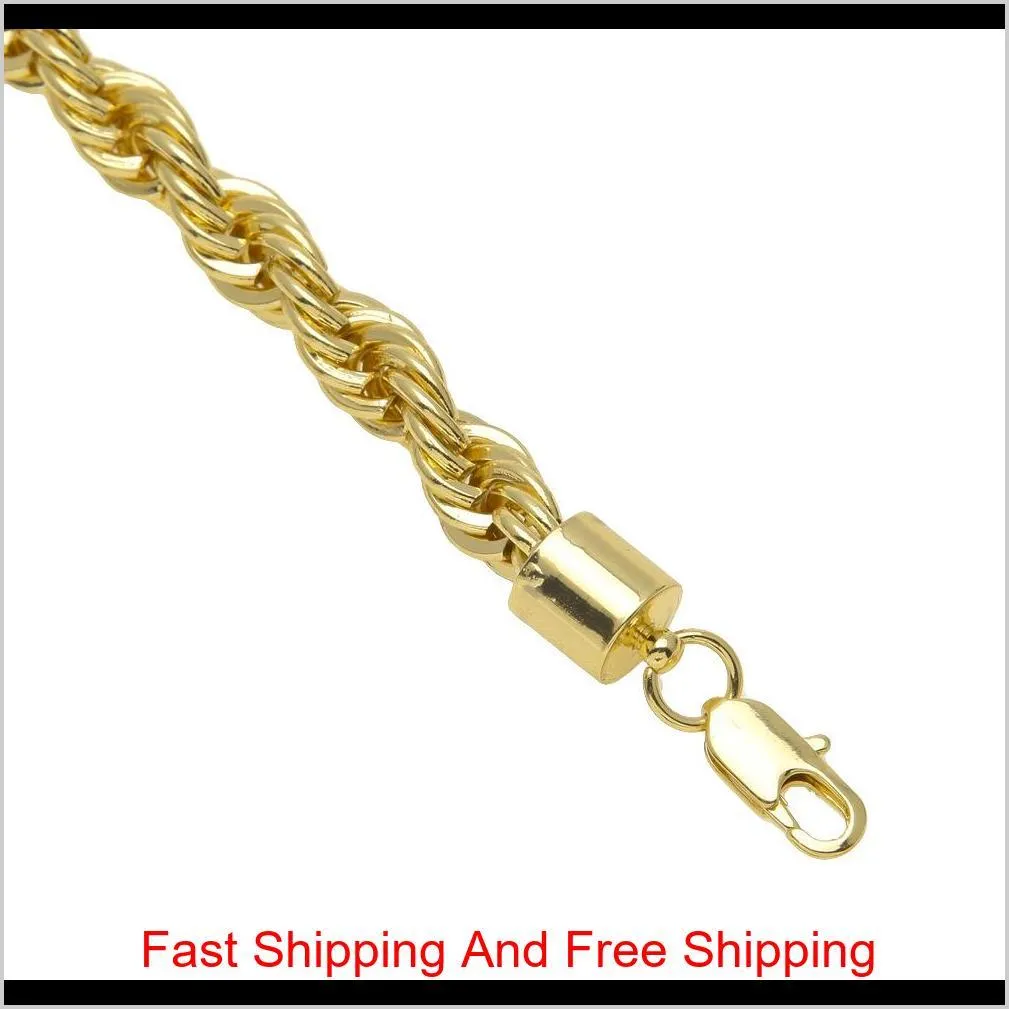 10mm thick 76cm long rope twisted chain 24k gold plated hip hop twisted heavy necklace for mens