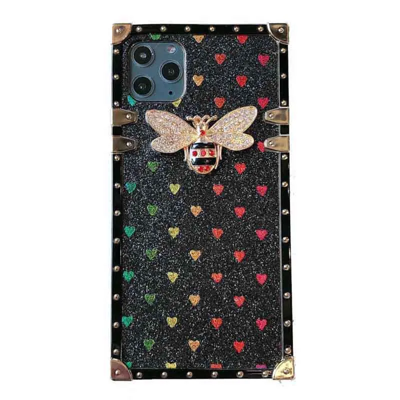 Cas de téléphone de luxe pour iPhone 13 12 11 Pro Max XS XR 8 7 Plus Shell Glitter Bling Bee Motif Anti-Fal Couverture Antichoc Samsung Note10 Huawei P20