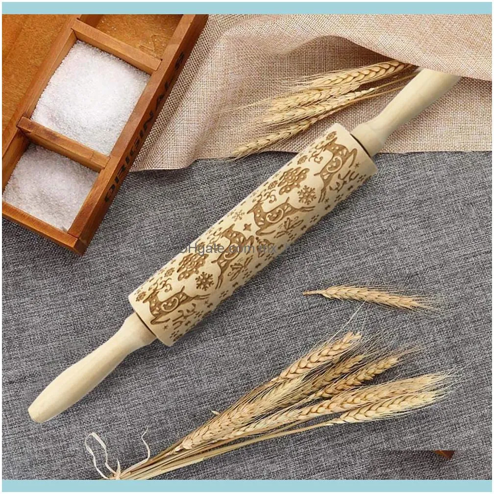 HUIRAN Merry Christmas Elk Wooden Print Rolling Pin Christmas Decorations for Home Navidad Noel Dessert Tools New Year 2021 201127