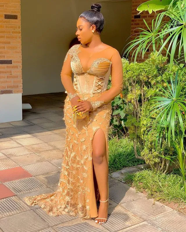 Gold Lace Beaded Mermaid Nigerian Prom Dresses For Plus Size Women 2022  Arabic Aso Ebi Gown With Sheer Neckline For Evening Formal Party And Second  Reception ZJ306 From Chic_cheap, $212.92