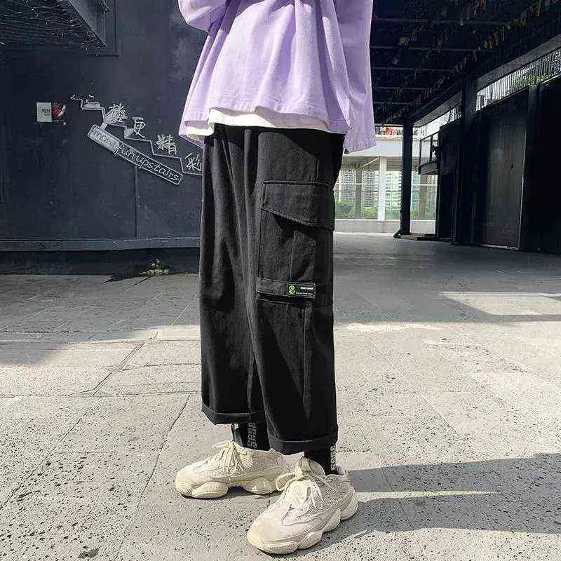 Harajuku sweatpants الرجال الهيب هوب البضائع السراويل ربيع الخريف الكورية مستقيم عارضة السراويل الشارع الشهير فضفاض pantalon أوم G220224