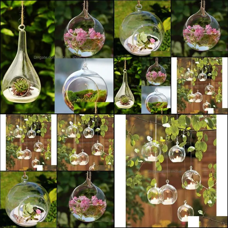 Ball Globe Shape Clear Hanging Glass Vase Flower Plants Terrarium Vase Container Micro Landscape DIY Wedding Home Decoration