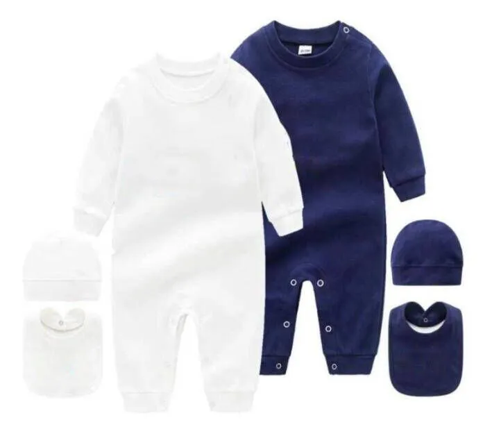 2022 Bebek 3 ADET Set Şapka Önlüğü Bebek Tulum Çocuk Tasarımcı Tulum Kız Erkek Marka Mektubu Yenidoğan Giyim Toddler