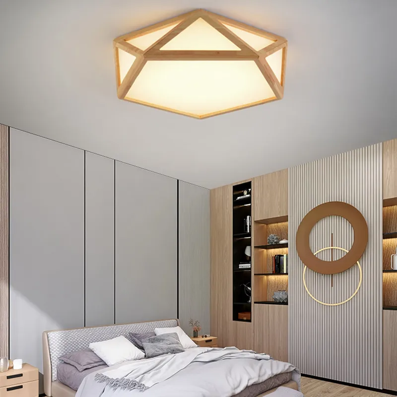 Plafoniere moderne in legno a LED a forma geometrica lamparas de techo per apparecchi di illuminazione da cucina per corridoio balcone camera da letto